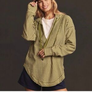 Pilcro Green Striped Hooded Sweatshirt